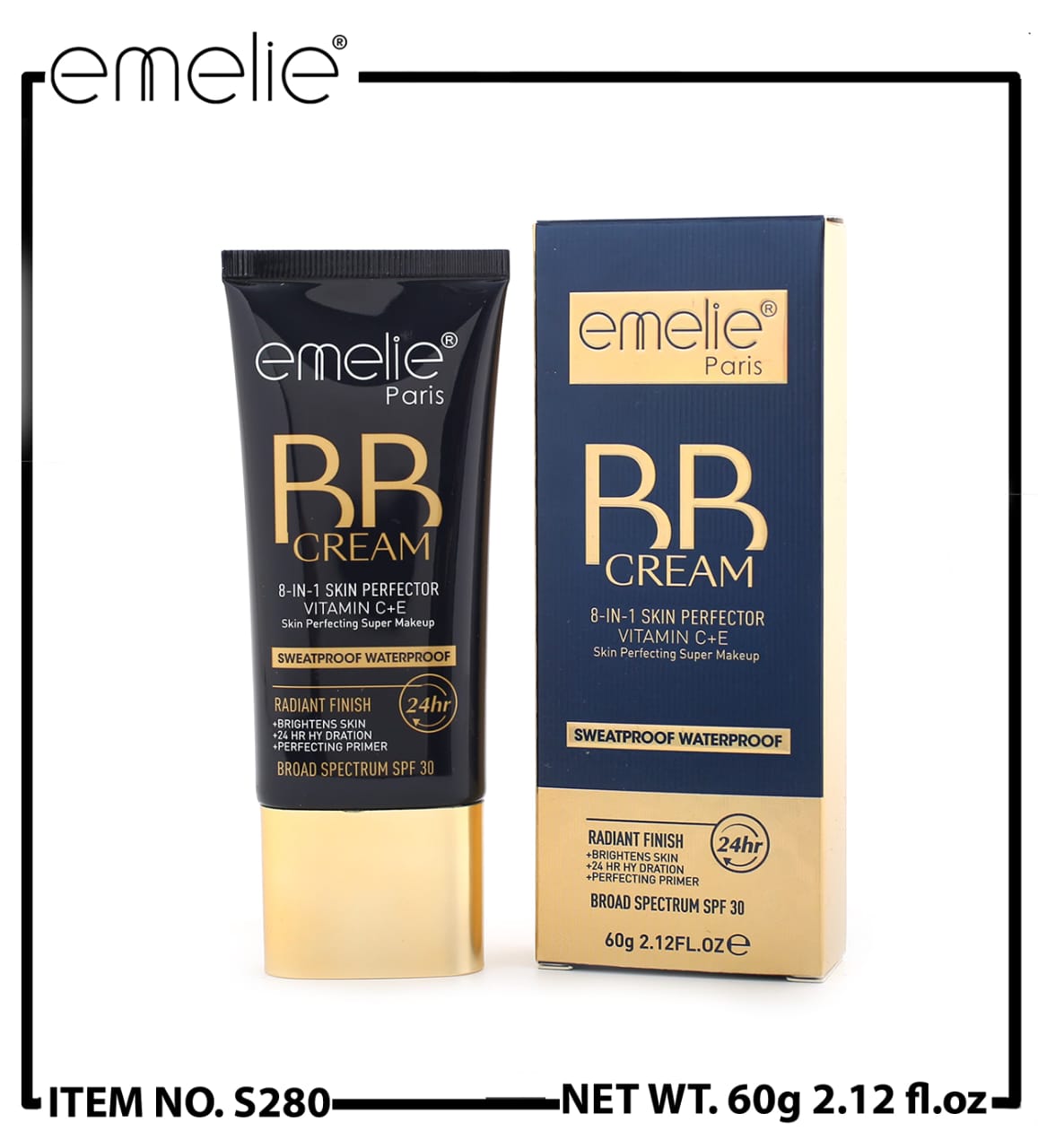 emelie Paris 8-in-1 Skin Perfector BB Cream – Vitamin C+E, SPF 30, Sweatproof & Waterproof (60g)